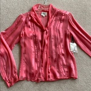 NWT Coral Striped Milly Tie Neck Blouse SZ 8